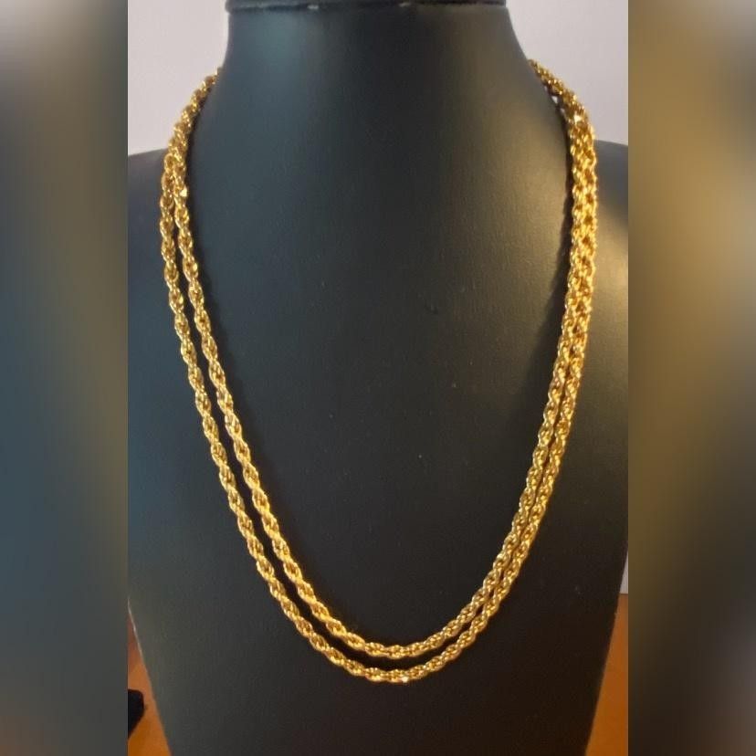 Gold Tone Rope Chain Necklace Lobster Clasp Unisex 30